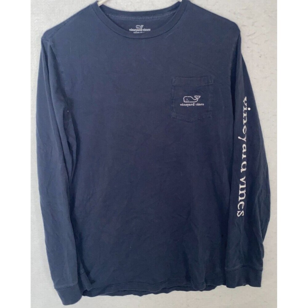 Boys Vineyard Vines Long Sleeve Navy Blue Tshirt Size XL Cotton Whale Logo